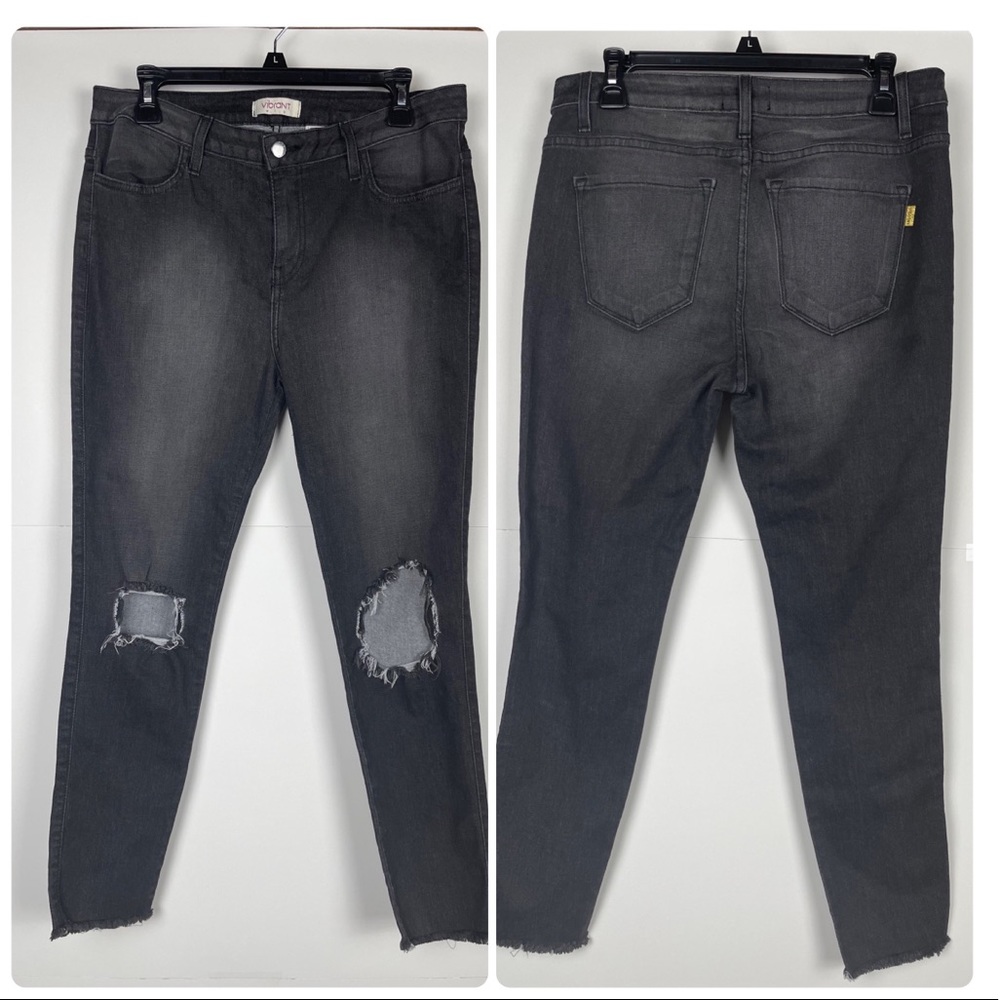 Vibrant Raw Hem distressed Black Washed Jeans Size 15